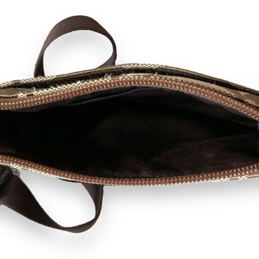 Coach Signature Monogram Canvas Crossbody Bag Brown Khaki Y2K Flat Messenger